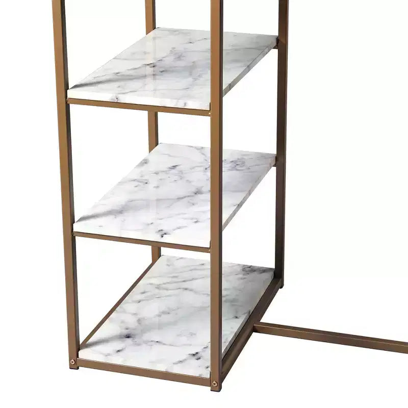 Teamson Home Marmo Breakfast Table Dining Set with Faux Marble Top Brass: 3-Piece, Modern Style, Lacquered Finish, Upholstered Stools