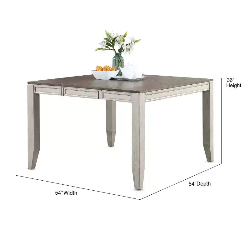 Tavolo alto Alabastro/Miele - 91 cm di altezza, quadrato, 8 posti, prolunga a farfalla