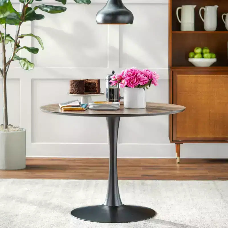 angelo:HOME 5pc Kavitt Dining Set Walnut: Modern Upholstered Chairs, Metal Frame, Pedestal Table