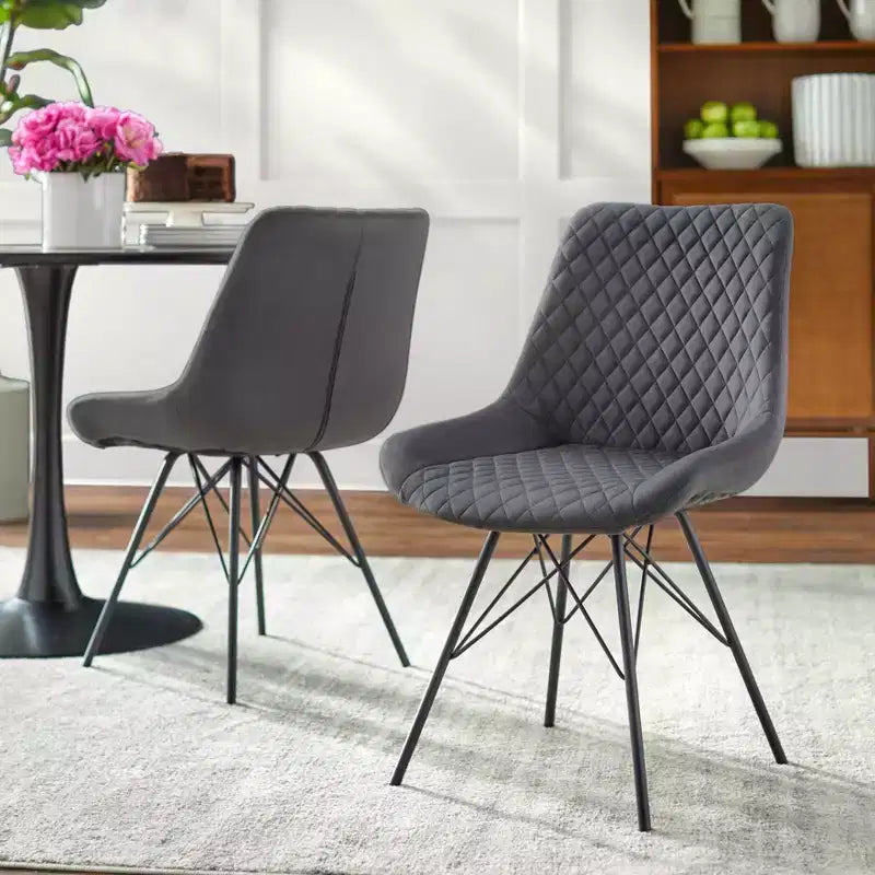 angelo:HOME 5pc Kavitt Dining Set Walnut: Modern Upholstered Chairs, Metal Frame, Pedestal Table