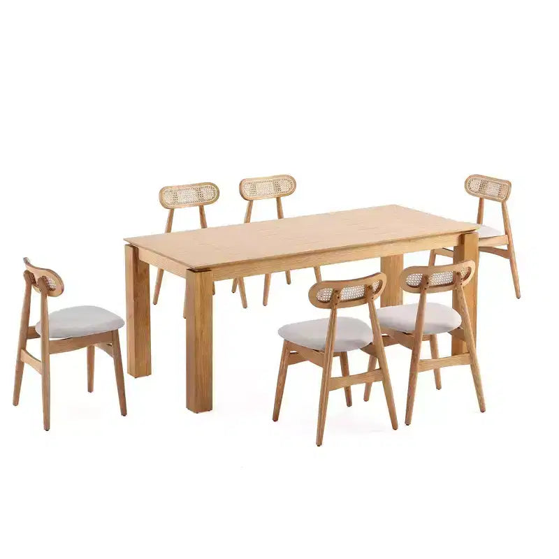 Manhattan Comfort 7pc 70.86" Rockaway and Colbert Rectangle Dining Set Natural/Oatmeal: Industrial Chic, Ash Wood, 6 Chairs