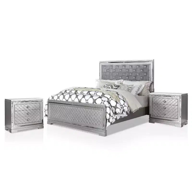 3pc Queen Tenaya Bed with 2 Nightstands Set Silver/Gray - HOMES: Inside + Out