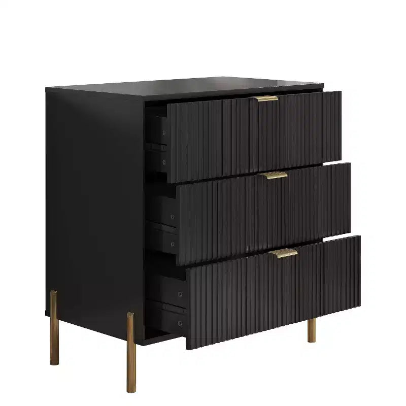 Festivo Ensemble commode 6 tiroirs et 2 tables de chevet 3 tiroirs Élegance Moderne Noir