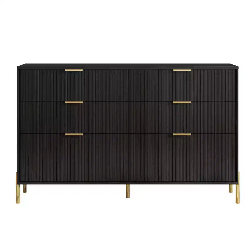 Festivo Ensemble commode 6 tiroirs et 2 tables de chevet 3 tiroirs Élegance Moderne Noir