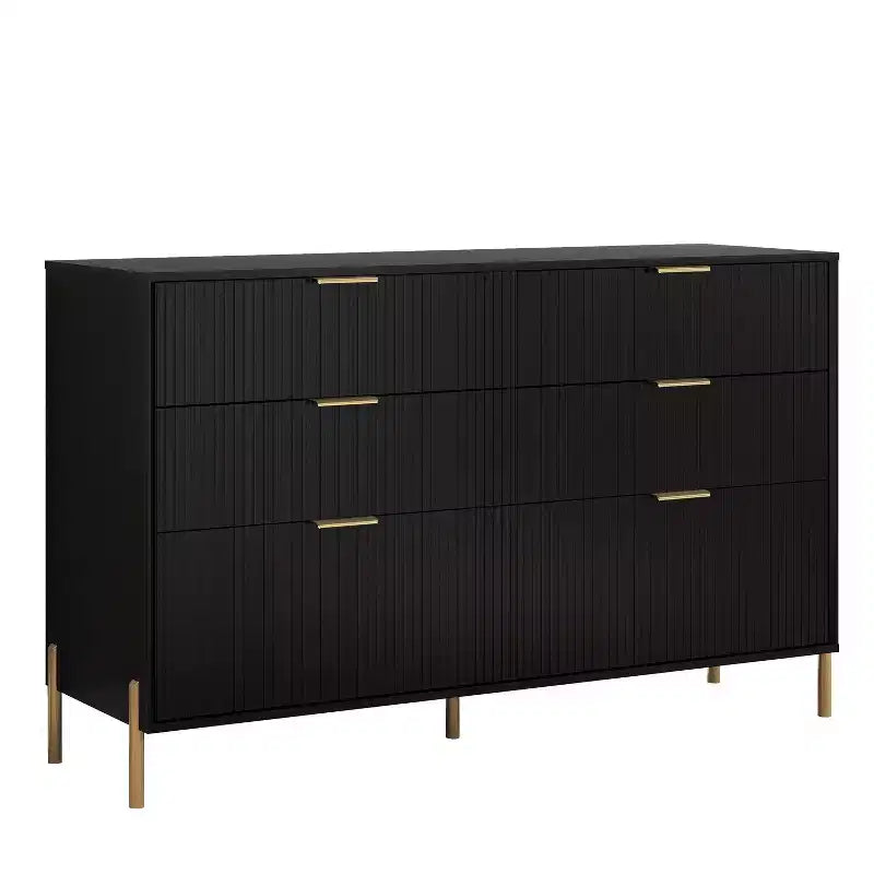 Festivo Ensemble commode 6 tiroirs et 2 tables de chevet 3 tiroirs Élegance Moderne Noir