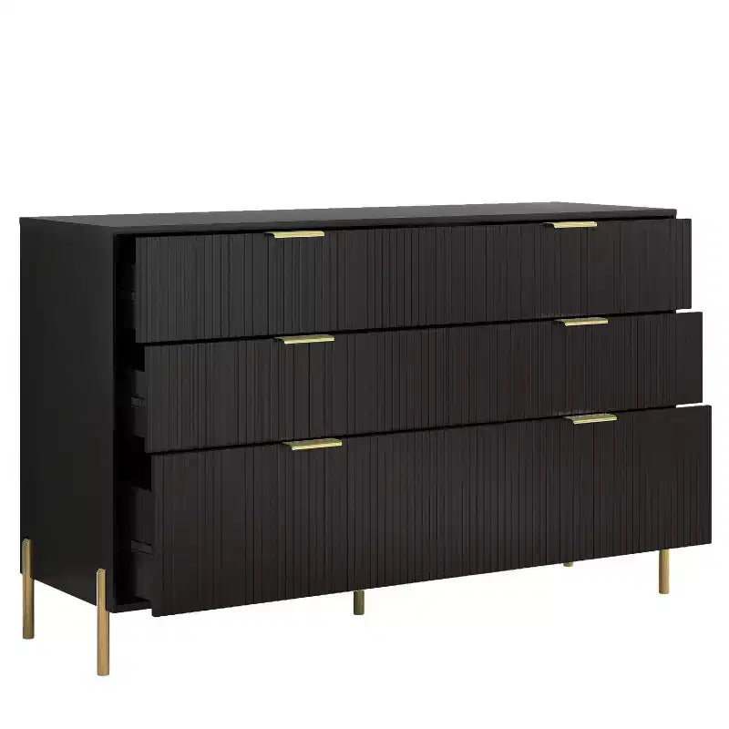 Festivo Ensemble commode 6 tiroirs et 2 tables de chevet 3 tiroirs Élegance Moderne Noir