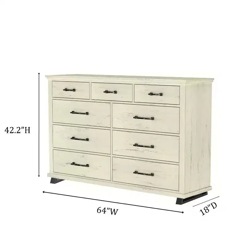 Festivo 4pc Contemporary Bedroom Chest and Dresser and Nightstand Set Saw Cut Off-White: Modern Design, MDF, Metal Base