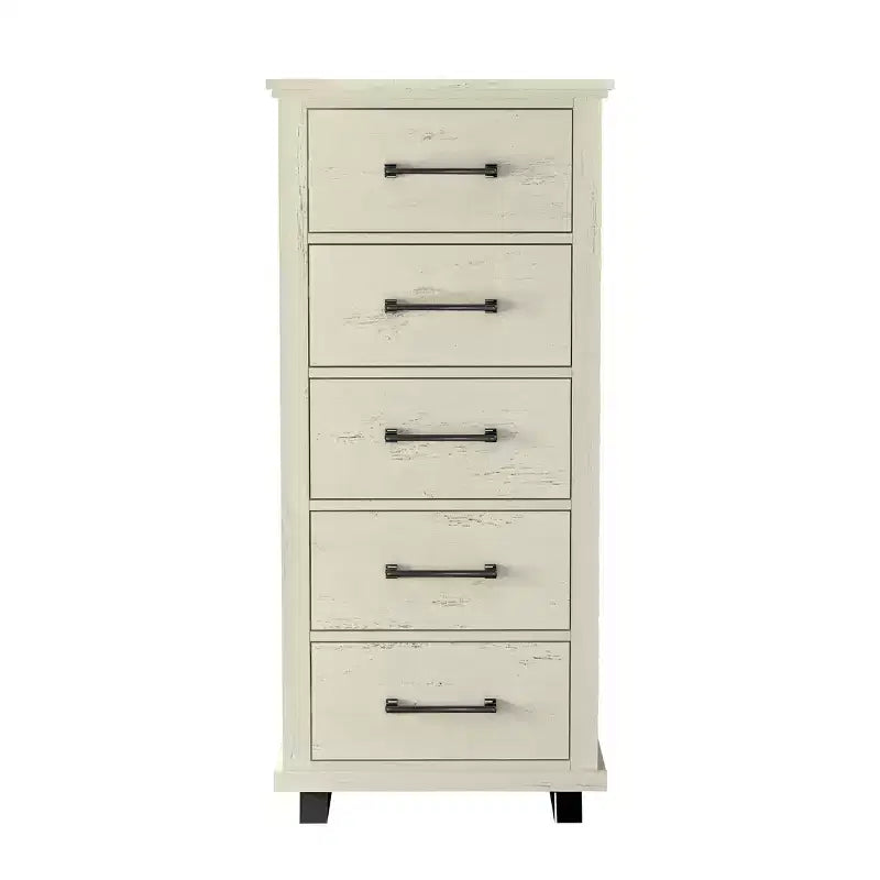 Festivo 4pc Contemporary Bedroom Chest and Dresser and Nightstand Set Saw Cut Off-White: Modern Design, MDF, Metal Base