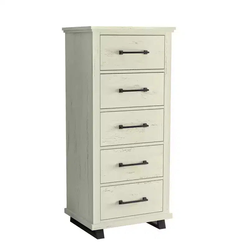 Festivo 4pc Contemporary Bedroom Chest and Dresser and Nightstand Set Saw Cut Off-White: Modern Design, MDF, Metal Base