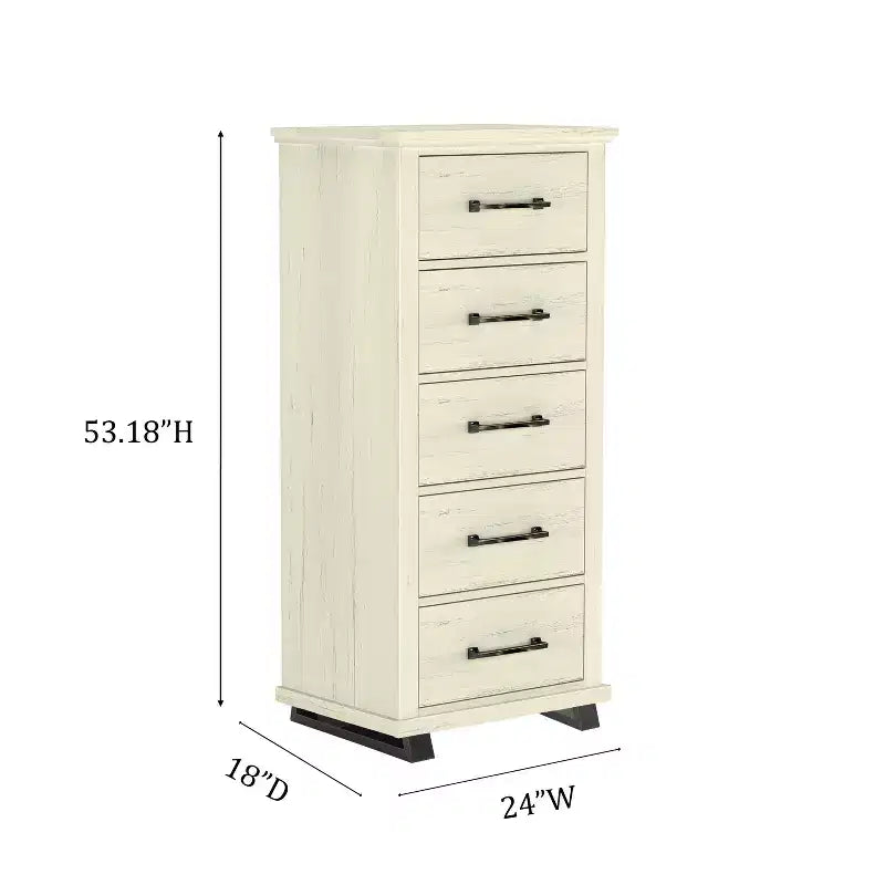 Festivo 4pc Contemporary Bedroom Chest and Dresser and Nightstand Set Saw Cut Off-White: Modern Design, MDF, Metal Base