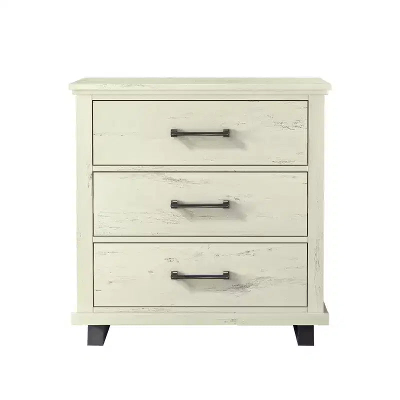Festivo 4pc Contemporary Bedroom Chest and Dresser and Nightstand Set Saw Cut Off-White: Modern Design, MDF, Metal Base