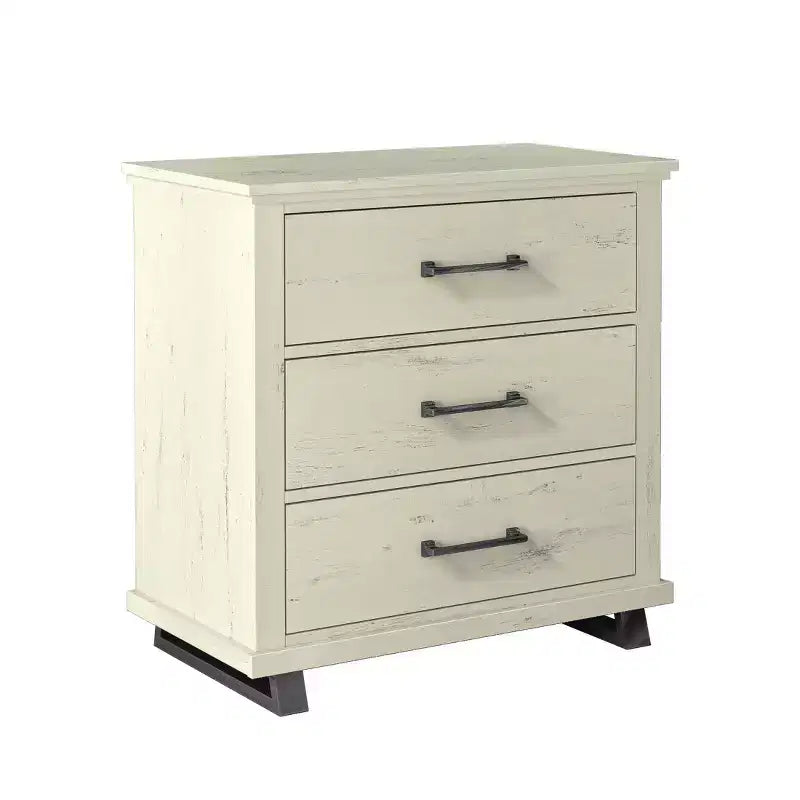 Festivo 4pc Contemporary Bedroom Chest and Dresser and Nightstand Set Saw Cut Off-White: Modern Design, MDF, Metal Base