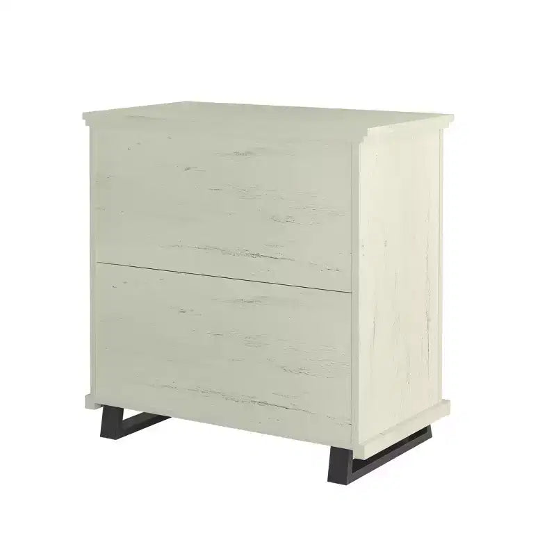 Festivo 4pc Contemporary Bedroom Chest and Dresser and Nightstand Set Saw Cut Off-White: Modern Design, MDF, Metal Base