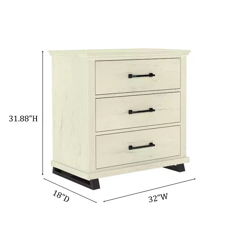 Festivo 4pc Contemporary Bedroom Chest and Dresser and Nightstand Set Saw Cut Off-White: Modern Design, MDF, Metal Base