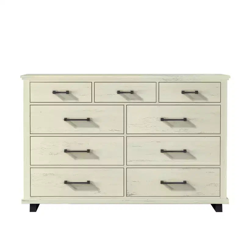 Festivo 4pc Contemporary Bedroom Chest and Dresser and Nightstand Set Saw Cut Off-White: Modern Design, MDF, Metal Base