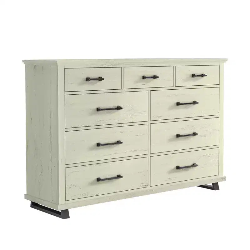 Festivo 4pc Contemporary Bedroom Chest and Dresser and Nightstand Set Saw Cut Off-White: Modern Design, MDF, Metal Base