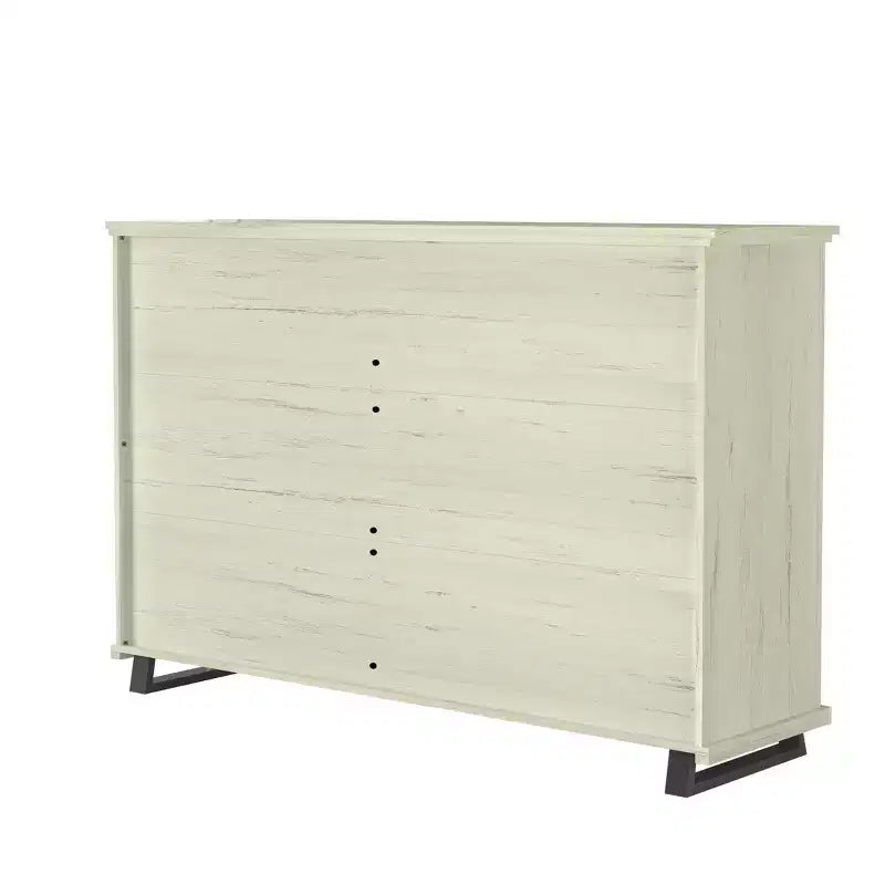 Festivo 4pc Contemporary Bedroom Chest and Dresser and Nightstand Set Saw Cut Off-White: Modern Design, MDF, Metal Base