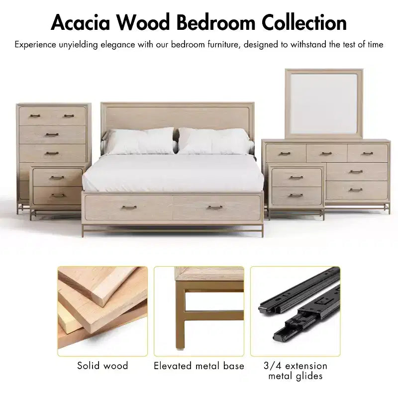 HOMES: Inside + Out 3pc Neovesi Wood 2 Nightstand and Dresser Set Boho Oak