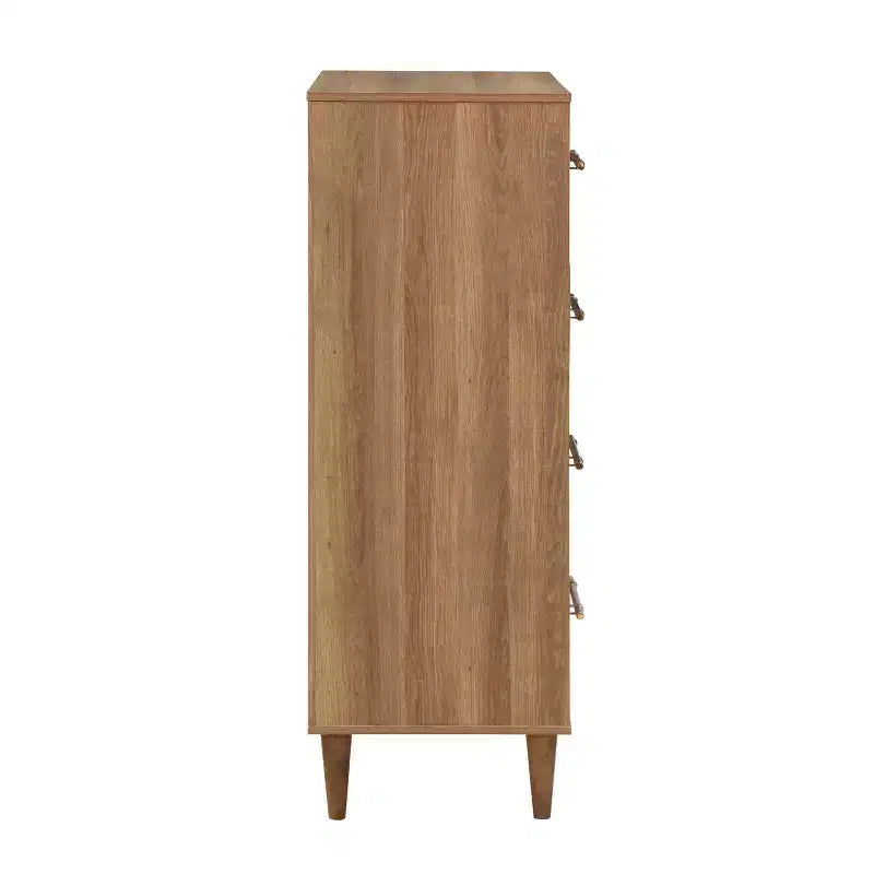 Cassettiera a 4 cassetti Mid-Century Rovere Chiaro - Legno di gomma, Gambe affusolate, Ferramenta antiribaltamento
