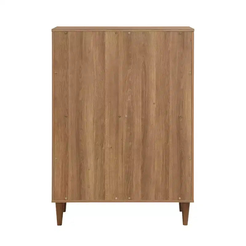 Cassettiera a 4 cassetti Mid-Century Rovere Chiaro - Legno di gomma, Gambe affusolate, Ferramenta antiribaltamento