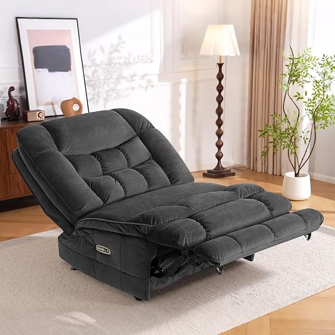 MCombo Poltrona Reclinabile Basculante Elettrica Oversize senza Braccioli con Doppio Motore, Reclinabile Zeroarms Perfetta per Soggiorno in Tessuto PR607