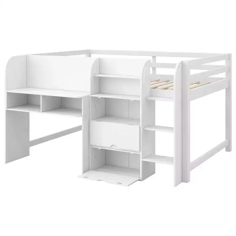 Pink/White Low Loft Bed with Desk, Storage & Whiteboard ?C Twin, 1-Person