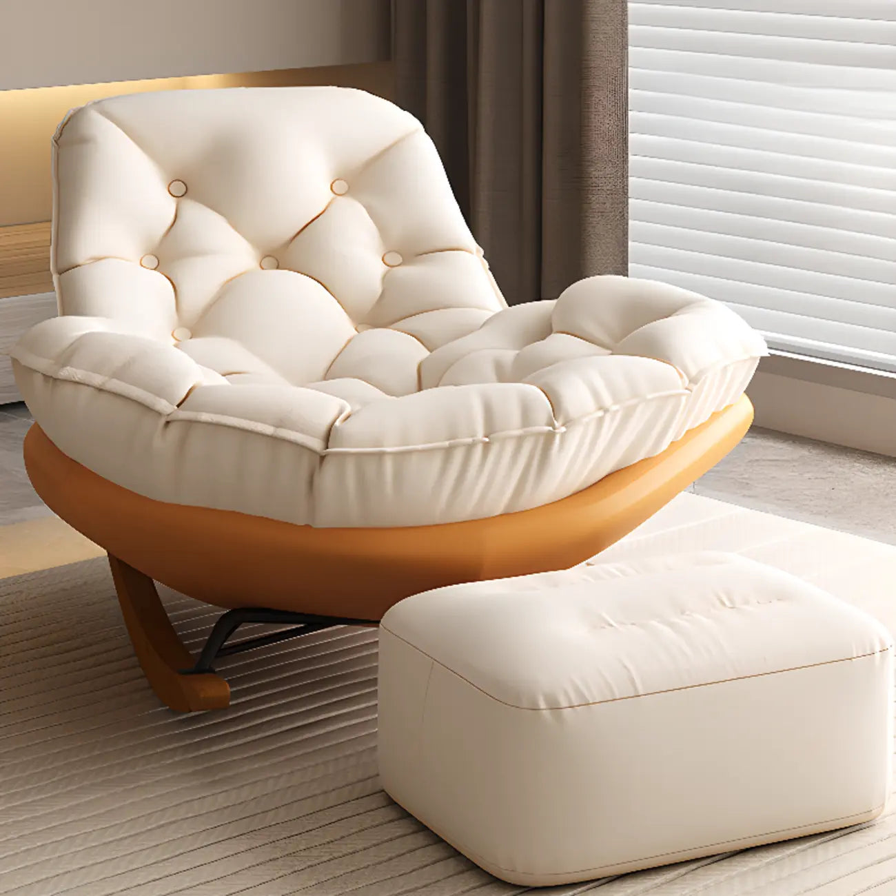 Sedia a dondolo scandinava imbottita con pouf opzionale