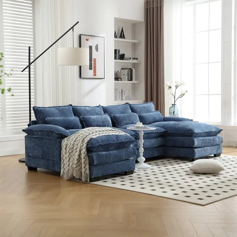 Divano componibile Cloud per soggiorno, divano a U moderno in ciniglia/bouclé, comodo divano letto modulare con doppia chaise longue