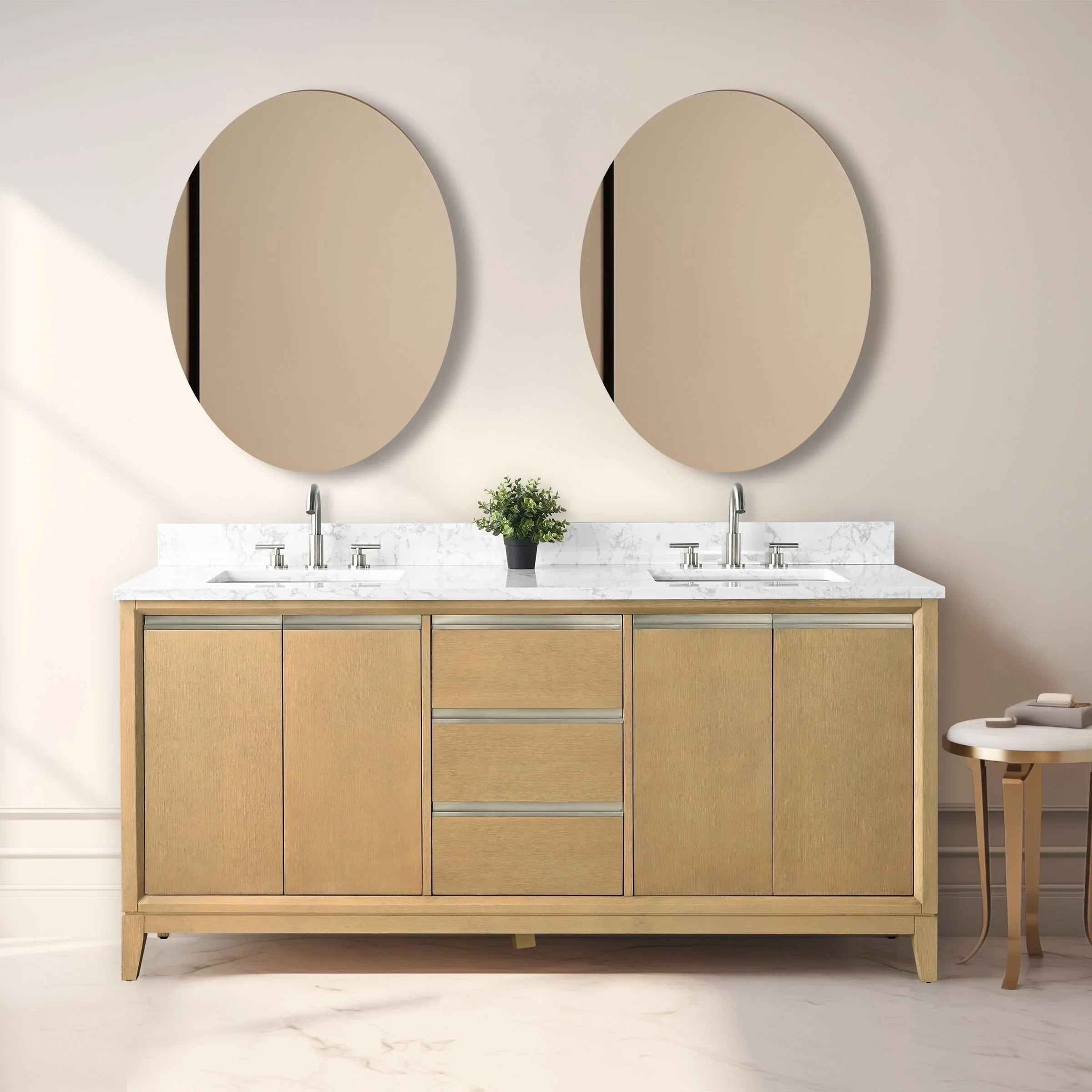 Mobile da Bagno Vanity Art con Lavabo in Ceramica e Top in Marmo Ricomposto
