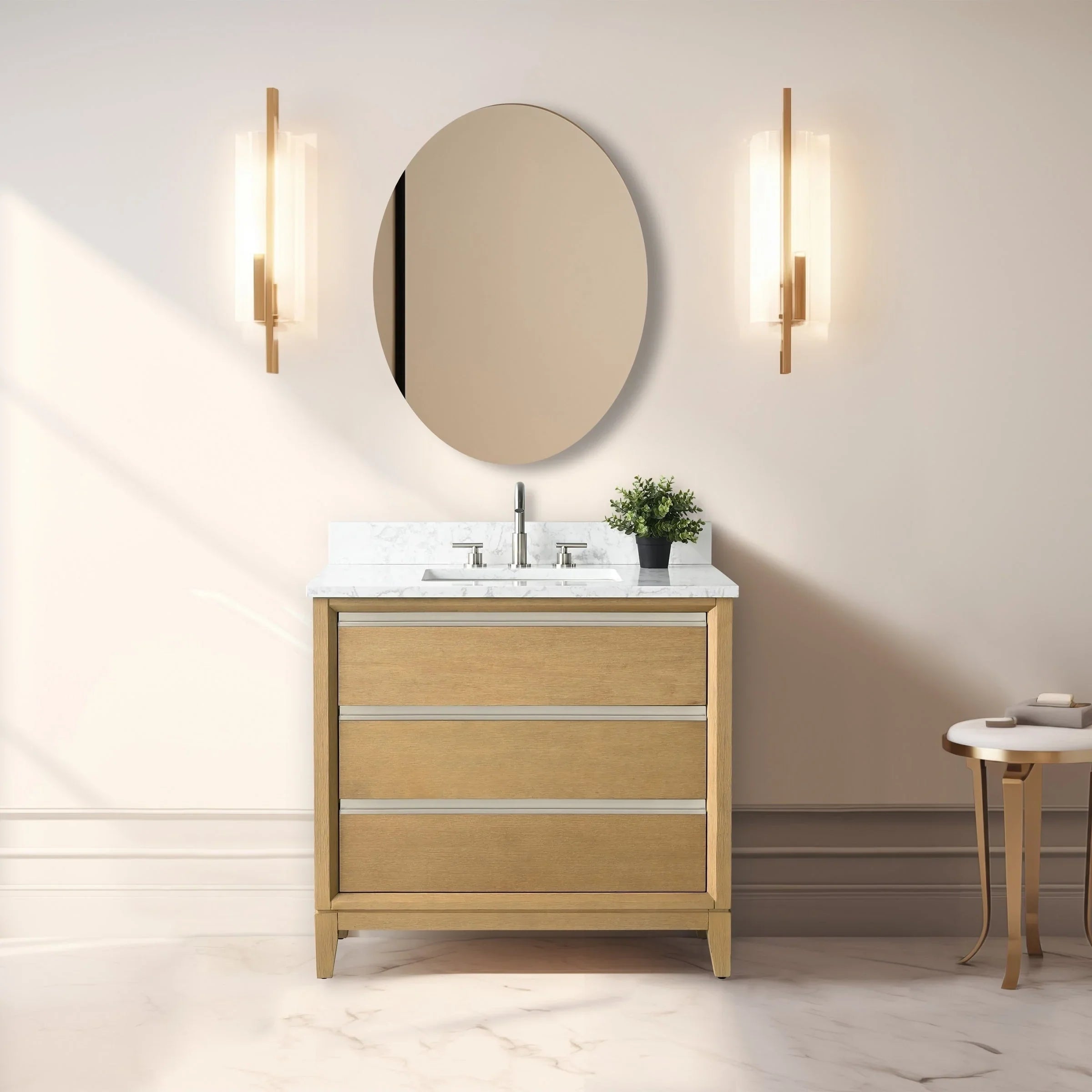 Mobile da Bagno Vanity Art con Lavabo in Ceramica e Top in Marmo Ricomposto