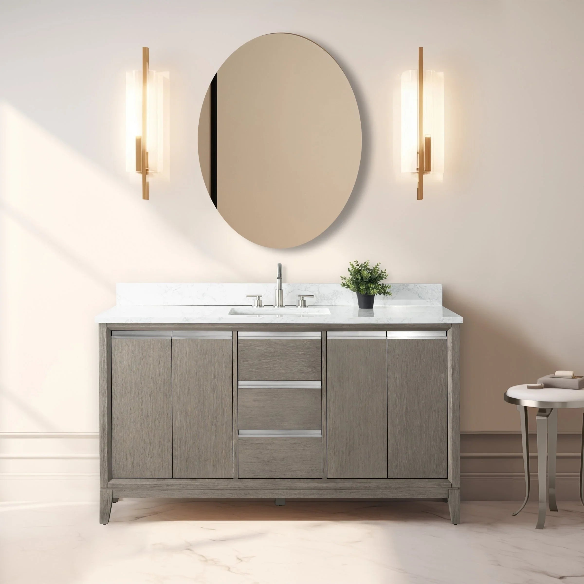 Mobile da Bagno Vanity Art con Lavabo in Ceramica e Top in Marmo Ricomposto