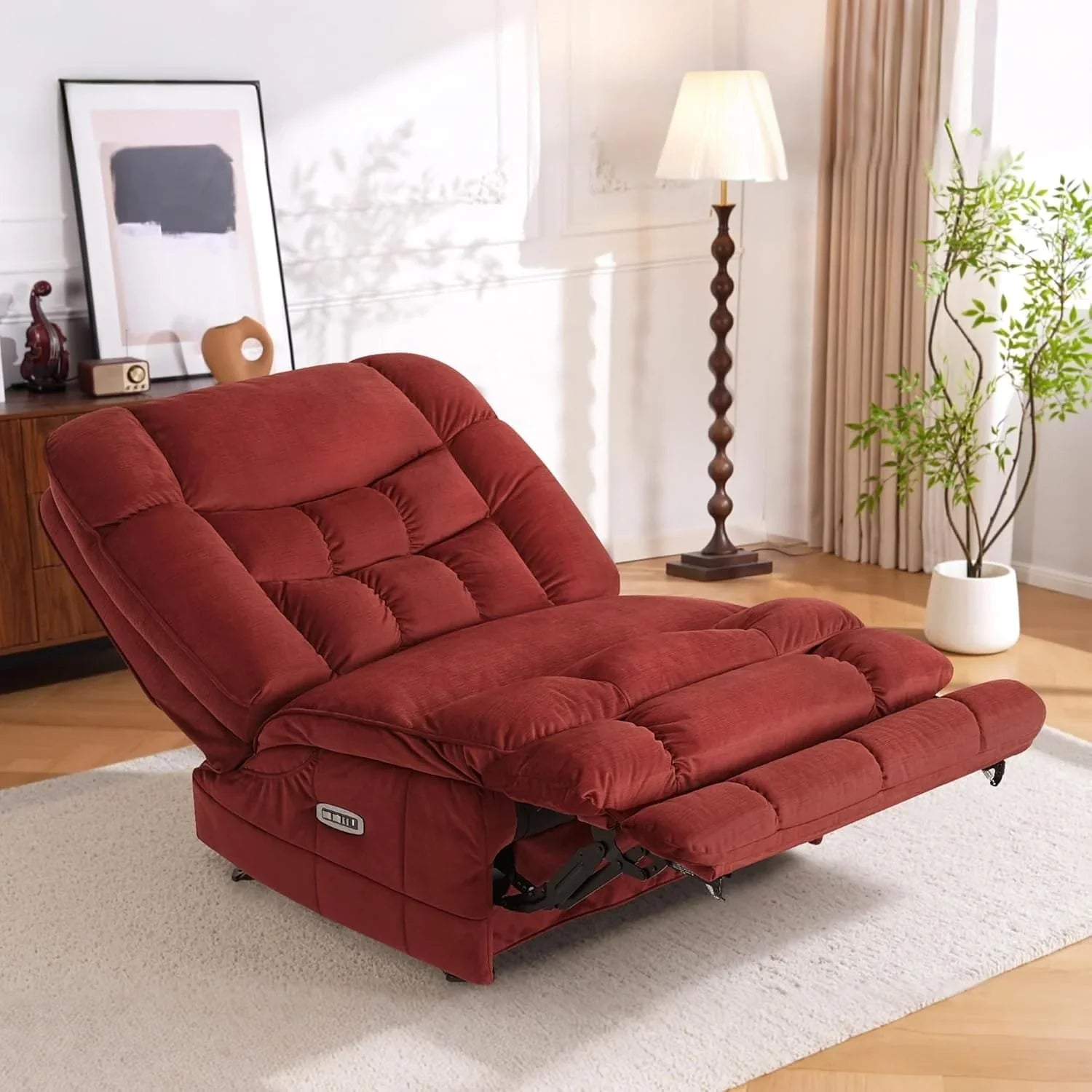 MCombo Poltrona Reclinabile Basculante Elettrica Oversize senza Braccioli con Doppio Motore, Reclinabile Zeroarms Perfetta per Soggiorno in Tessuto PR607