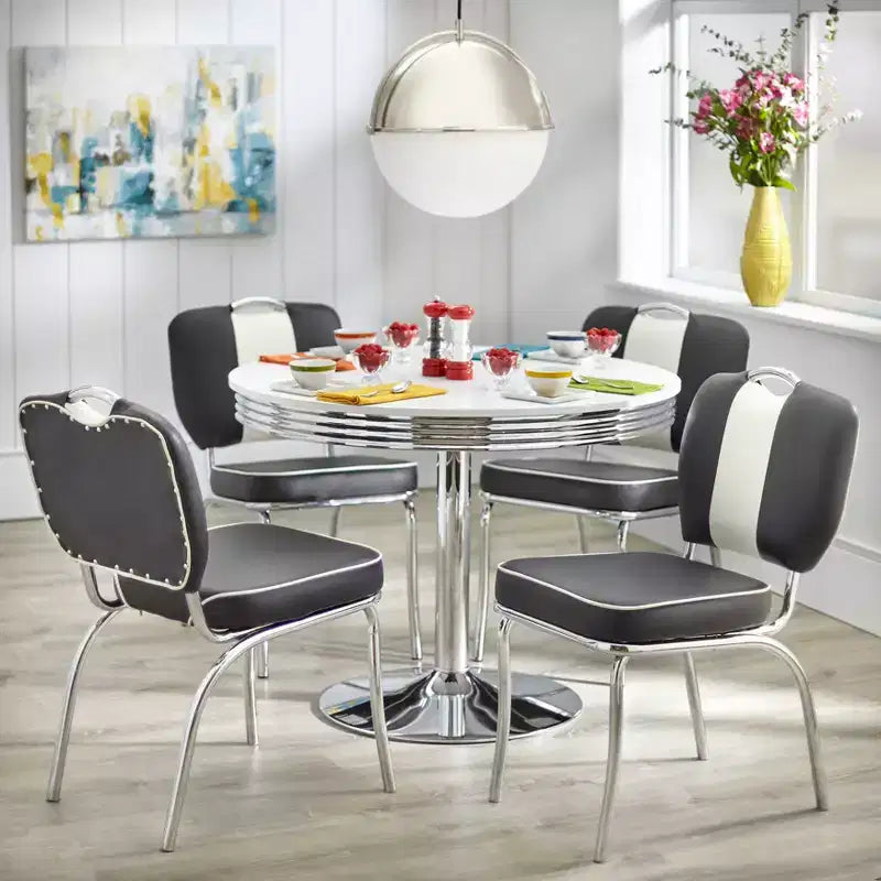 Buylateral 5pc Raleigh Retro Dining Set Chrome Pedestal Base Faux Leather Chairs