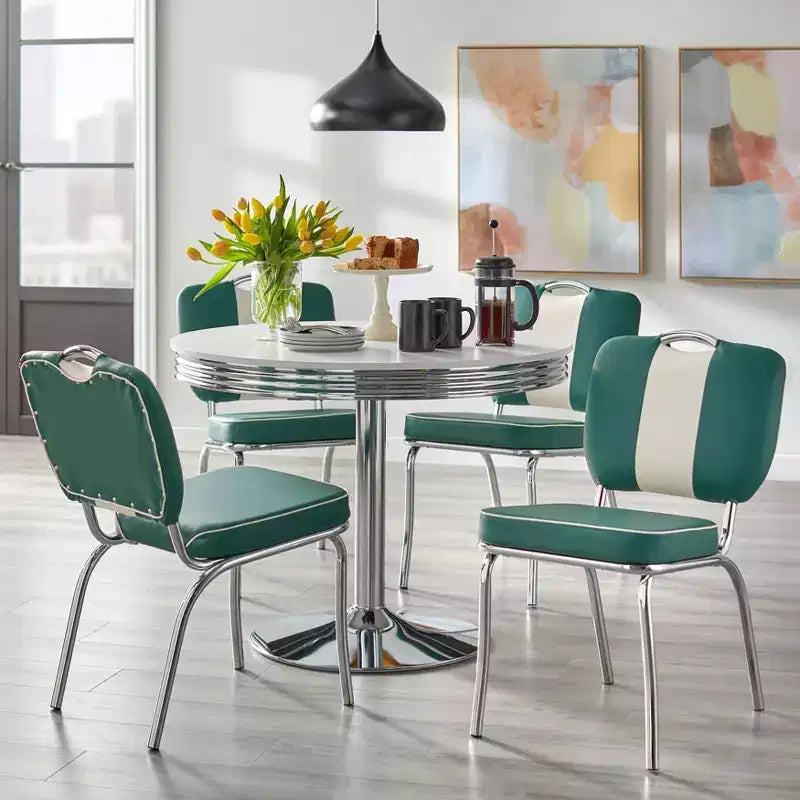 Buylateral 5pc Raleigh Retro Dining Set Chrome Pedestal Base Faux Leather Chairs
