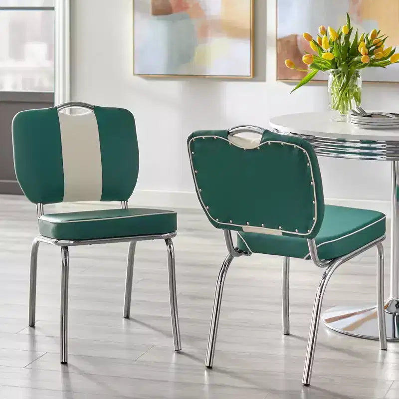 Buylateral 5pc Raleigh Retro Dining Set Chrome Pedestal Base Faux Leather Chairs