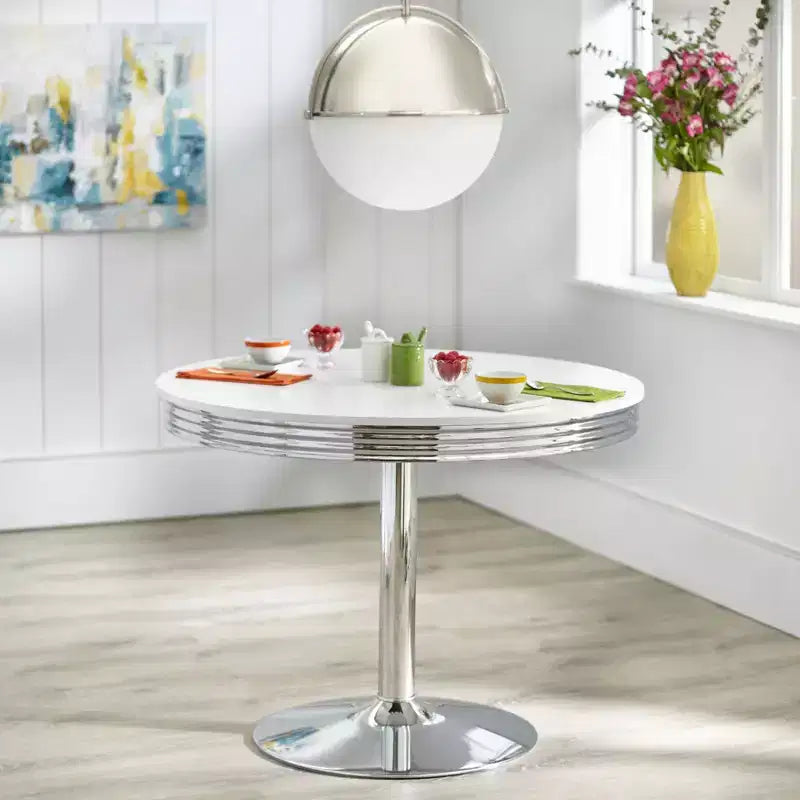Buylateral 5pc Raleigh Retro Dining Set Chrome Pedestal Base Faux Leather Chairs