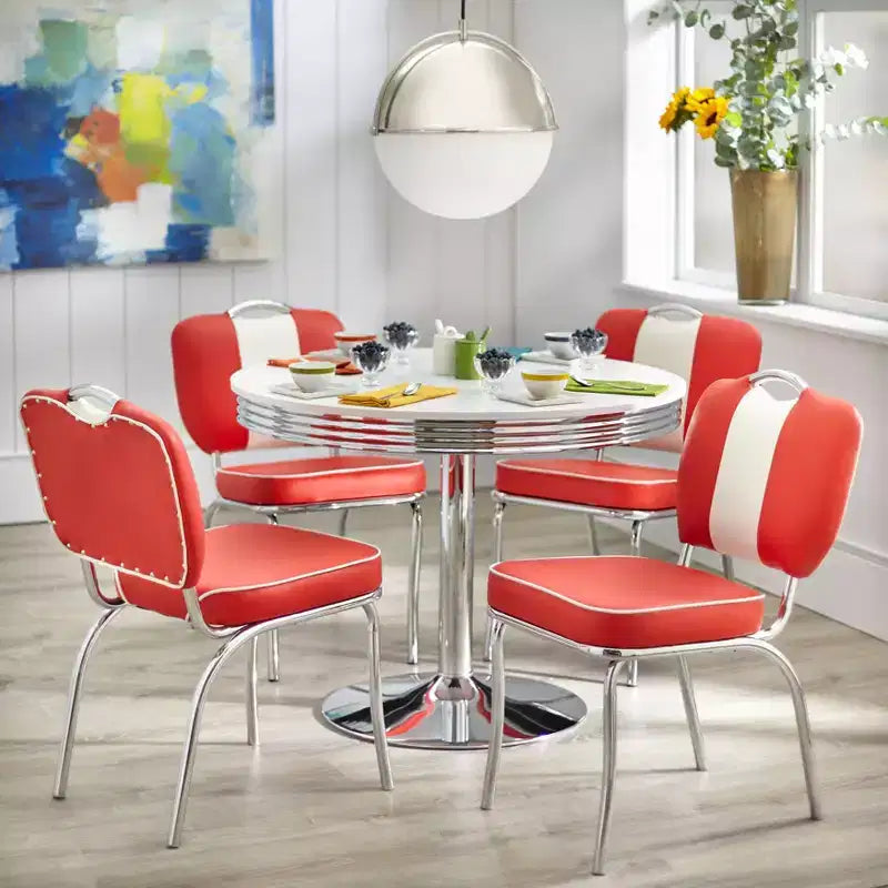 Buylateral 5pc Raleigh Retro Dining Set Chrome Pedestal Base Faux Leather Chairs