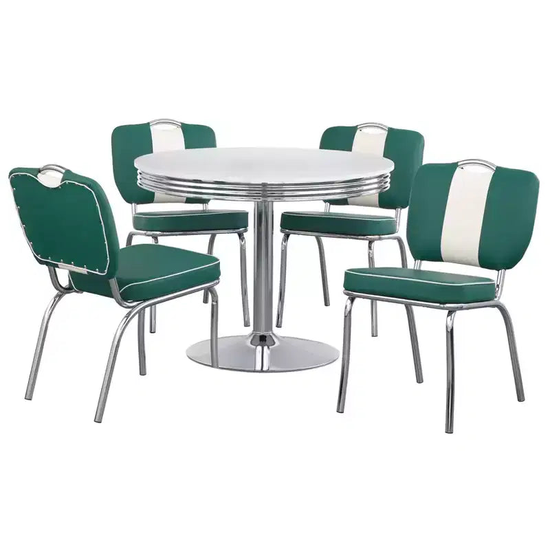 Buylateral 5pc Raleigh Retro Dining Set Chrome Pedestal Base Faux Leather Chairs