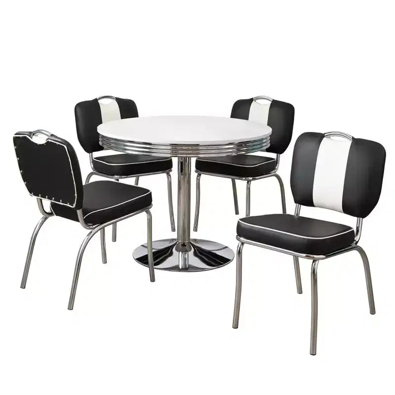 Buylateral 5pc Raleigh Retro Dining Set Chrome Pedestal Base Faux Leather Chairs