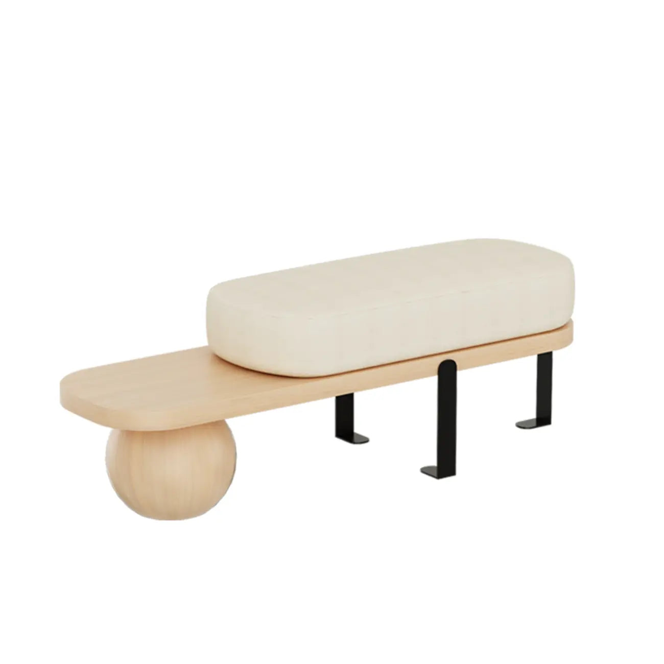 Panca bassa moderna in legno imbottita beige