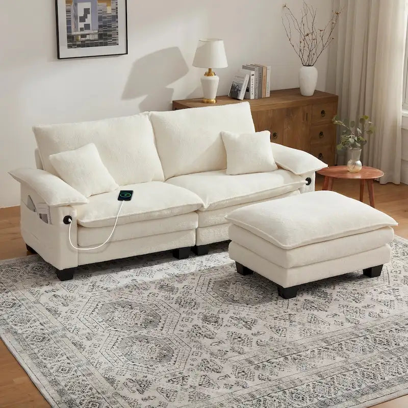 Divano Sezionale Modulare, Comodo Divano Sezionale Cloud con Pouf, Divano Letto a Seduta Profonda per Soggiorno