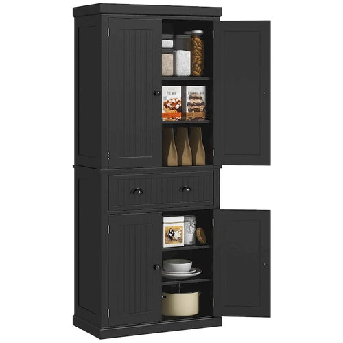 Armadio dispensa da cucina da 72 pollici, mobile tradizionale autoportante con 4 ante e 3 ripiani regolabili, ampio cassetto centrale