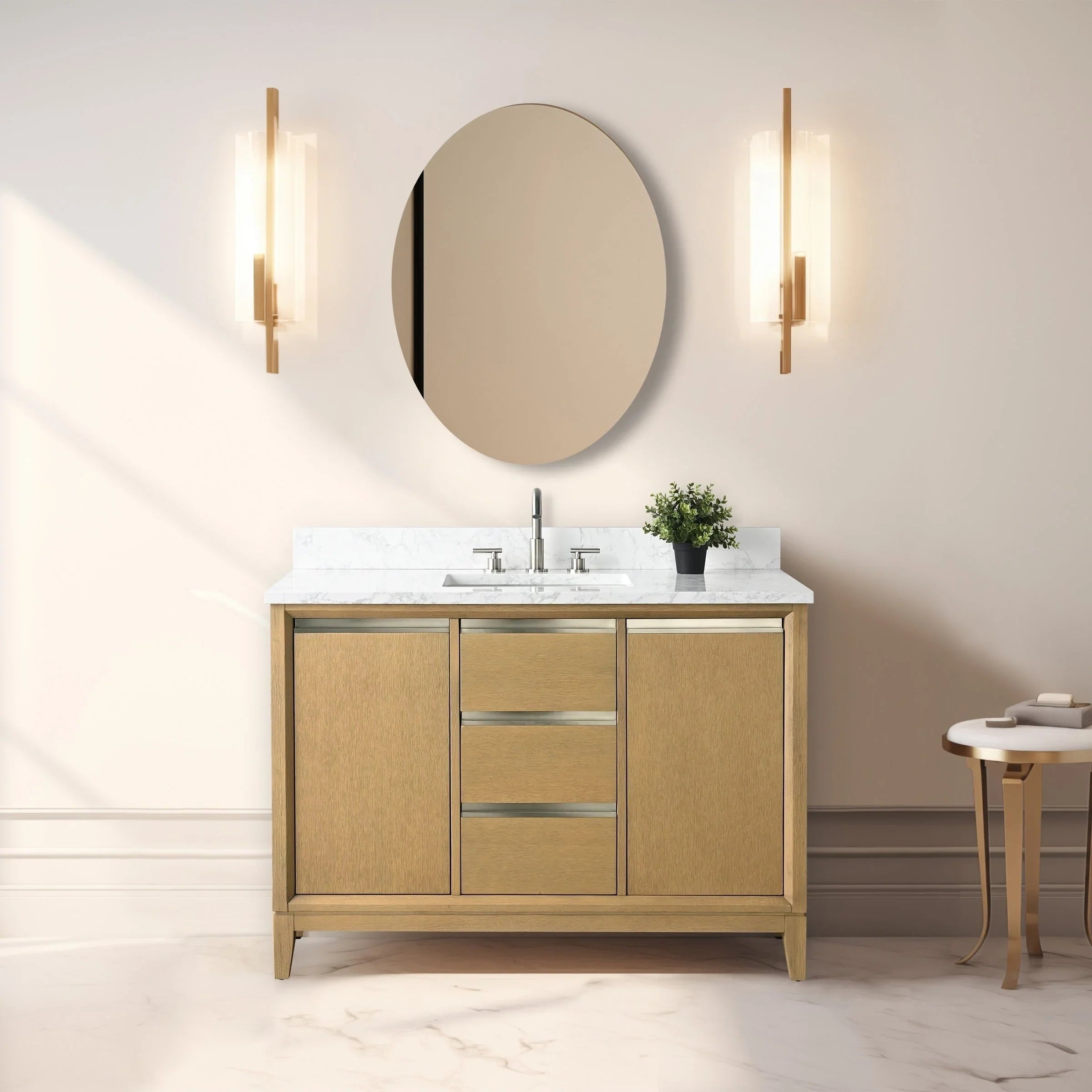 Mobile da Bagno Vanity Art con Lavabo in Ceramica e Top in Marmo Ricomposto