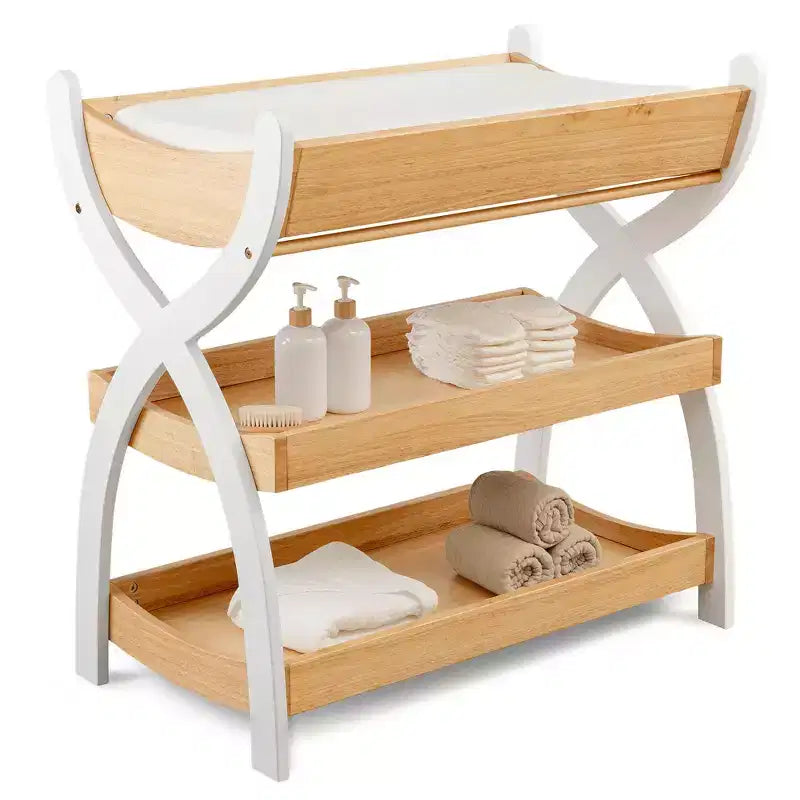 Comfy Cubs Baby Changing Table - Sturdy Wood Construction, Timeless Look with Two Open Shelves for Infant Essentials