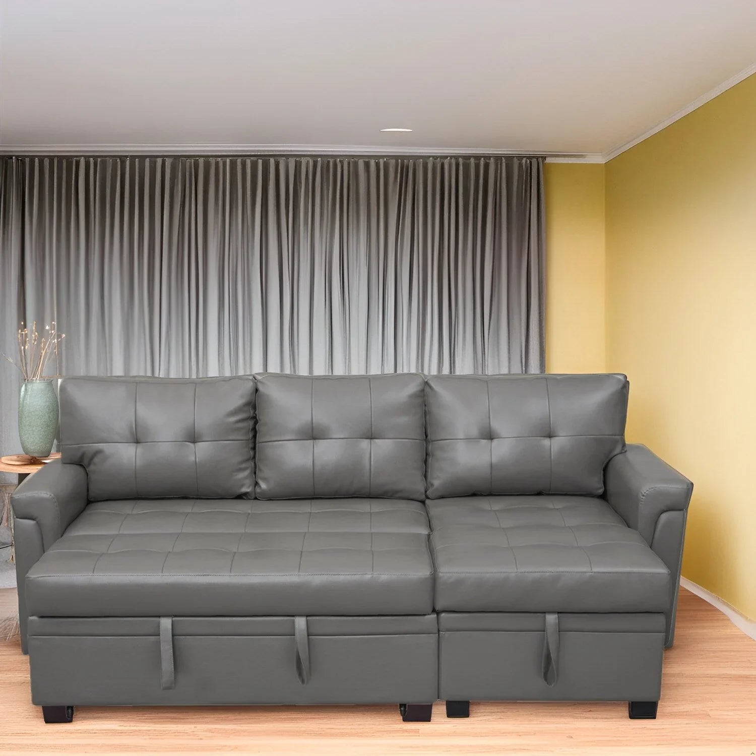Divano sezionale reversibile con letto estraibile, chaise longue con contenitore nascosto, gambe durevoli,