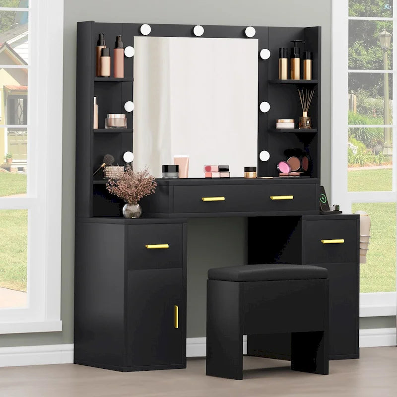 Toeletta con prese incorporate e specchio illuminato, 55,1A x 43,3L x 15,74P