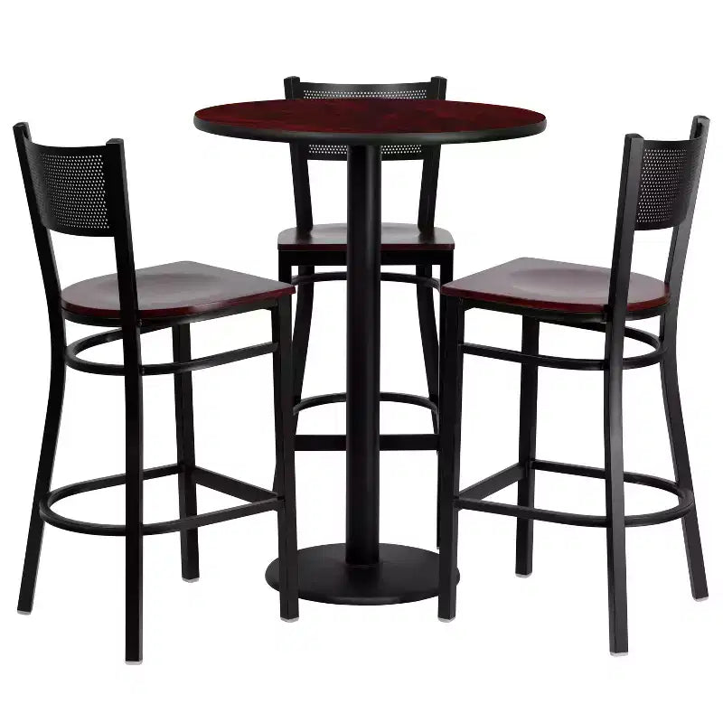 Flash Furniture 30'' Round Laminate Table Set with 3 Grid Back Metal Barstools