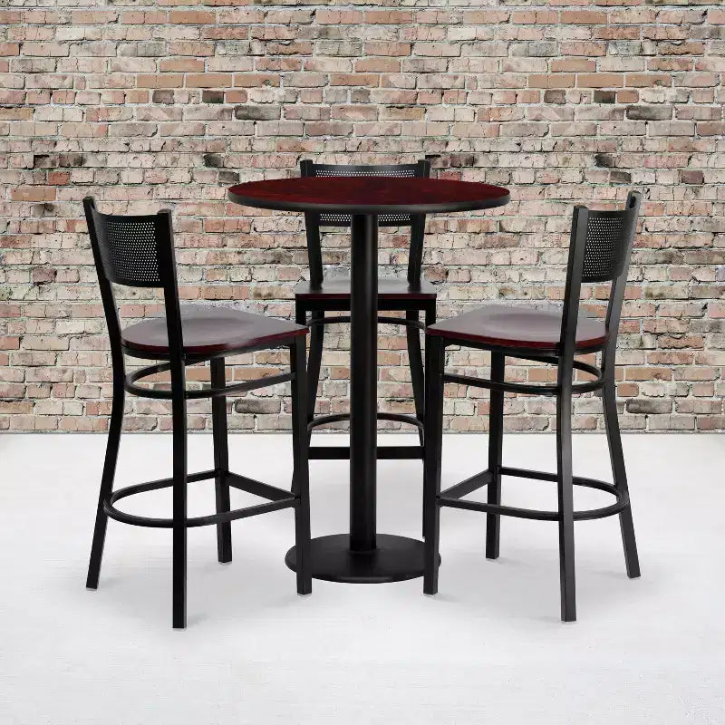 Flash Furniture Ensemble table ronde stratifiée 30'' avec 3 tabourets de bar en métal à dossier grillagé
