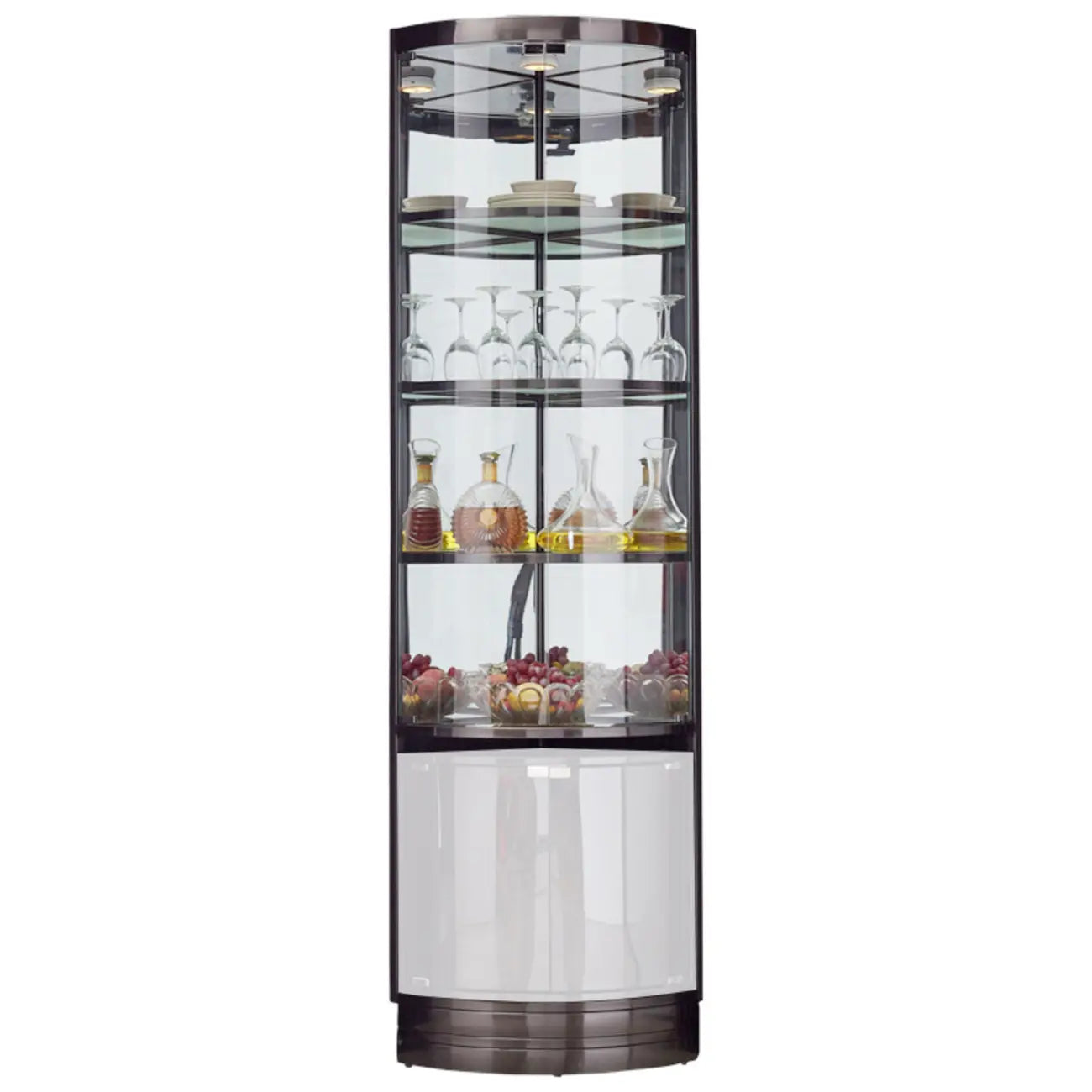 Mobile Bar Angolare con Scaffali Multipli in Vetro e Metallo per Esposizione