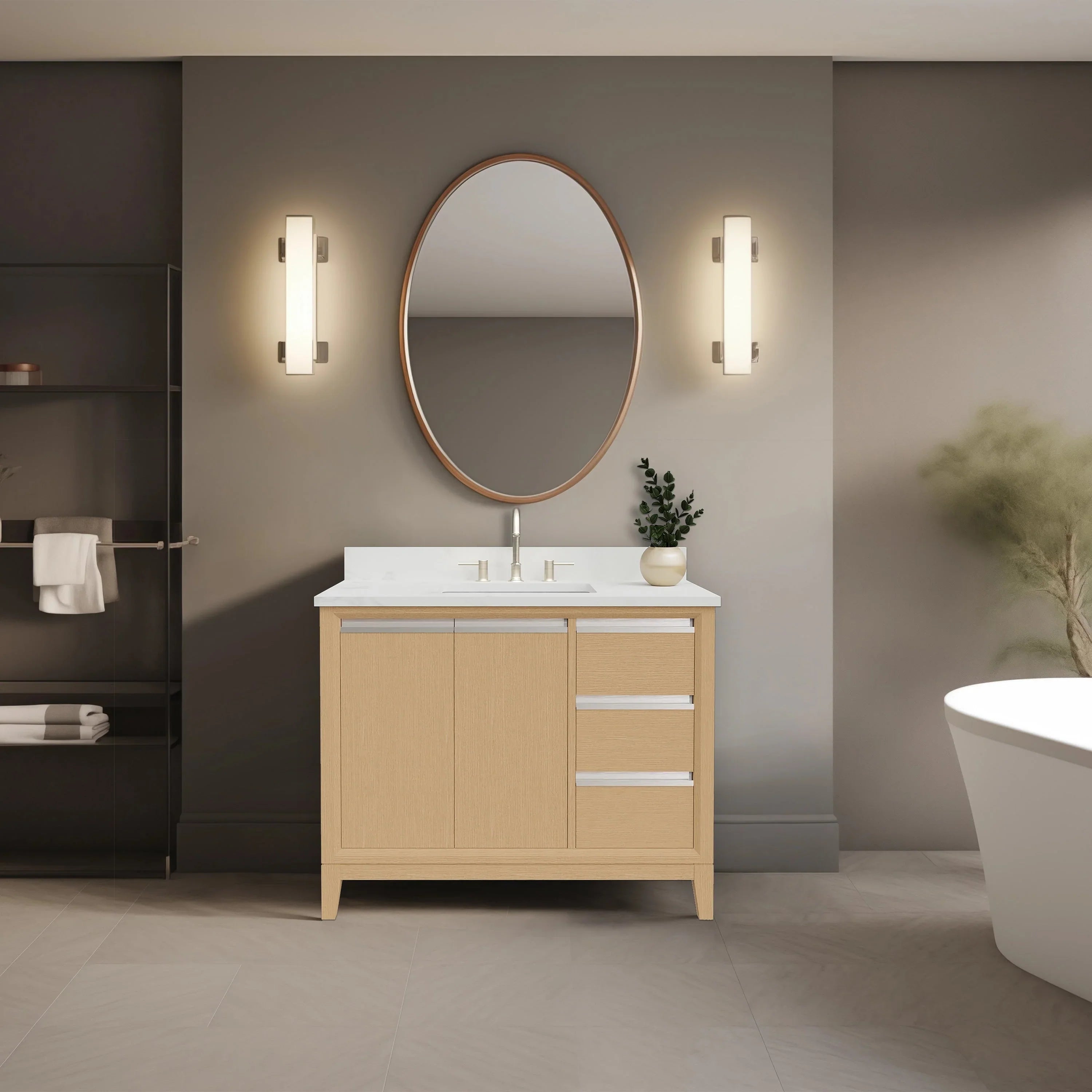 Mobile da Bagno Vanity Art con Lavabo in Ceramica e Top in Marmo Ricomposto